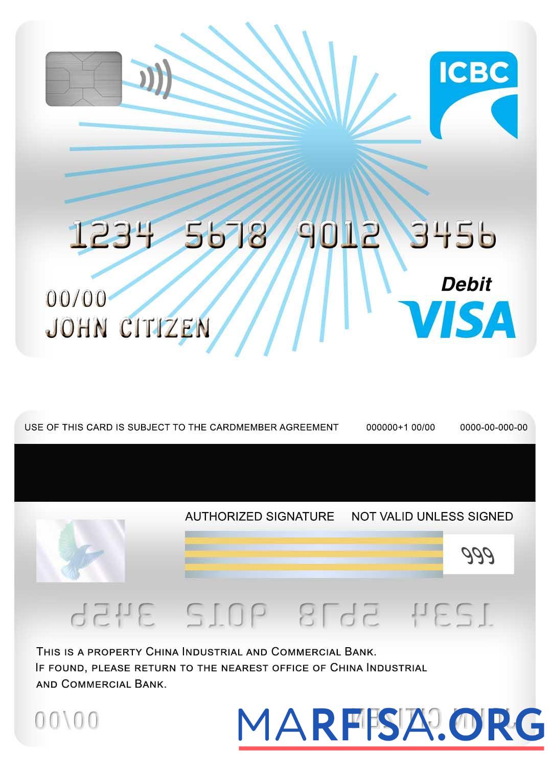 Blank China Industrial and Commercial bank visa debit card example